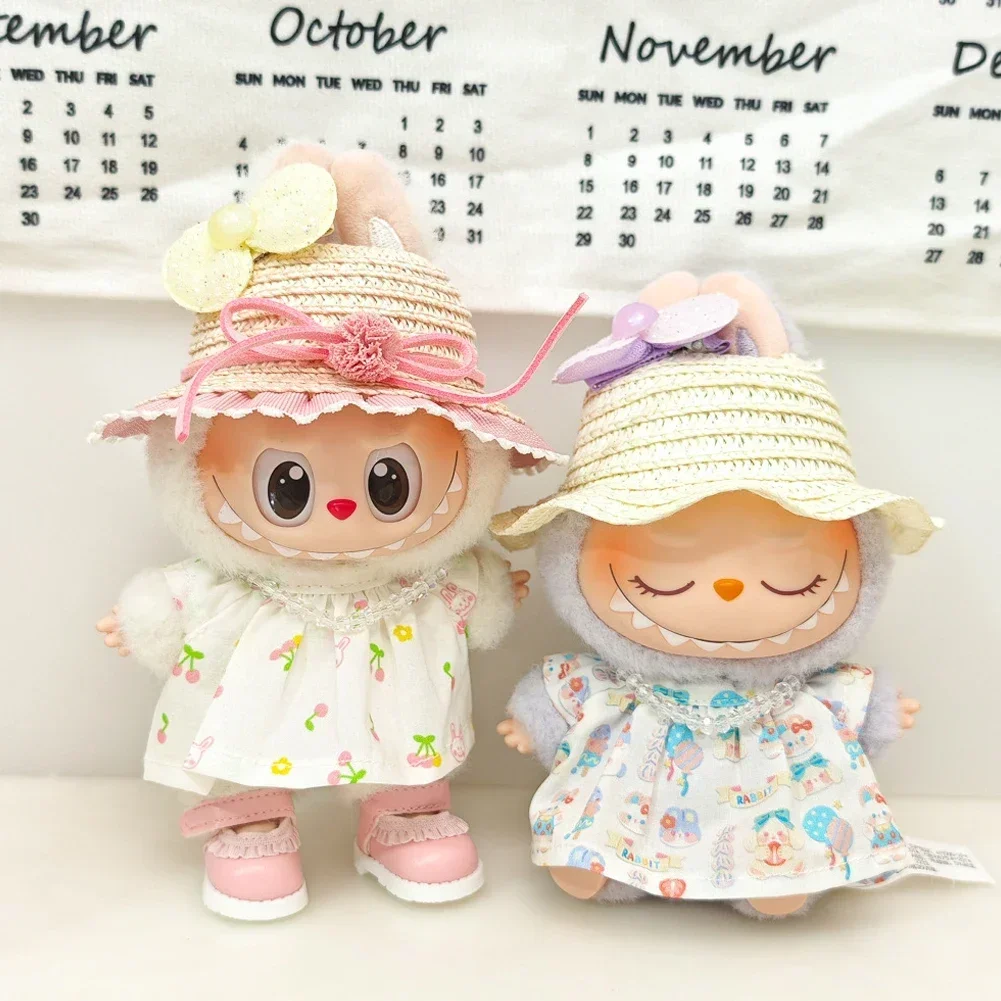Lovely For 15-17cm Labubu Doll Accessories Ropa Outfit Summer Straw Hat Bow Cute Dress Trendy Clothing 3