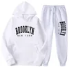 BROOKLYN NEW YORK Autumn Winter Men Women Hooded Sweatshirt Suit Pure Cotton Couple Jogging Sweatshirts Oversized Streetwear 2