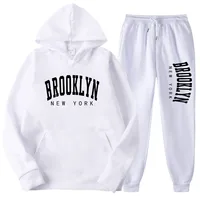 BROOKLYN NEW YORK Autumn Winter Men Women Hooded Sweatshirt Suit Pure Cotton Couple Jogging Sweatshirts Oversized Streetwear 2
