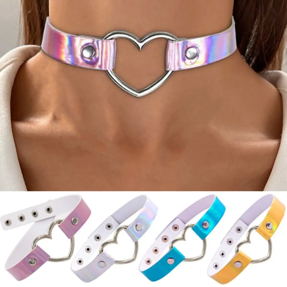 

Heart Collar Necklace Harajuku Punk Gothic Collar Choker Peach Heart Shaped Collarbone Necklace Tip Studded Leather Collar Chain