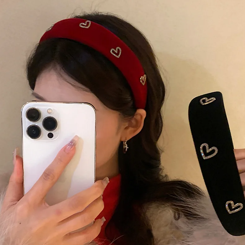 Korean Retro French Velvet Colorful Crystal Headband for Women Vintage Party Autumn Winter Hair Accessories