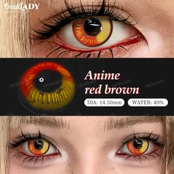 Vibrant Red Anime Cosplay Contact Lenses - Perfect for Halloween and Costume Parties (Anime Red Brown)