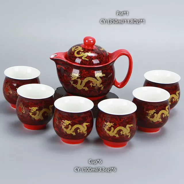 Čínska keramická čajová súprava Kung Fu porcelánová čajová šálka sada kanvíc Dračí čajník šálka Kungfu čajová súprava Puer Oolong čajový riad