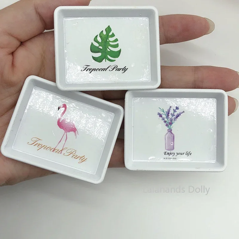 1:12 Dollhouse Mini Wooden Alloy Trays, Snack Plates, Fruit Plates Model for Dollhouse Kitchen Furniture Accessories 3