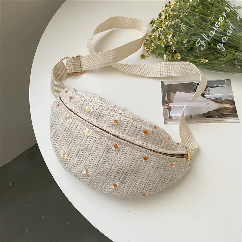 Women's Waist Bag Straw Woven Shoulder Crossbody Bags Summer Fanny Pack Fashion Phone Female Chest Bag crossbody bag waist bag chest bag