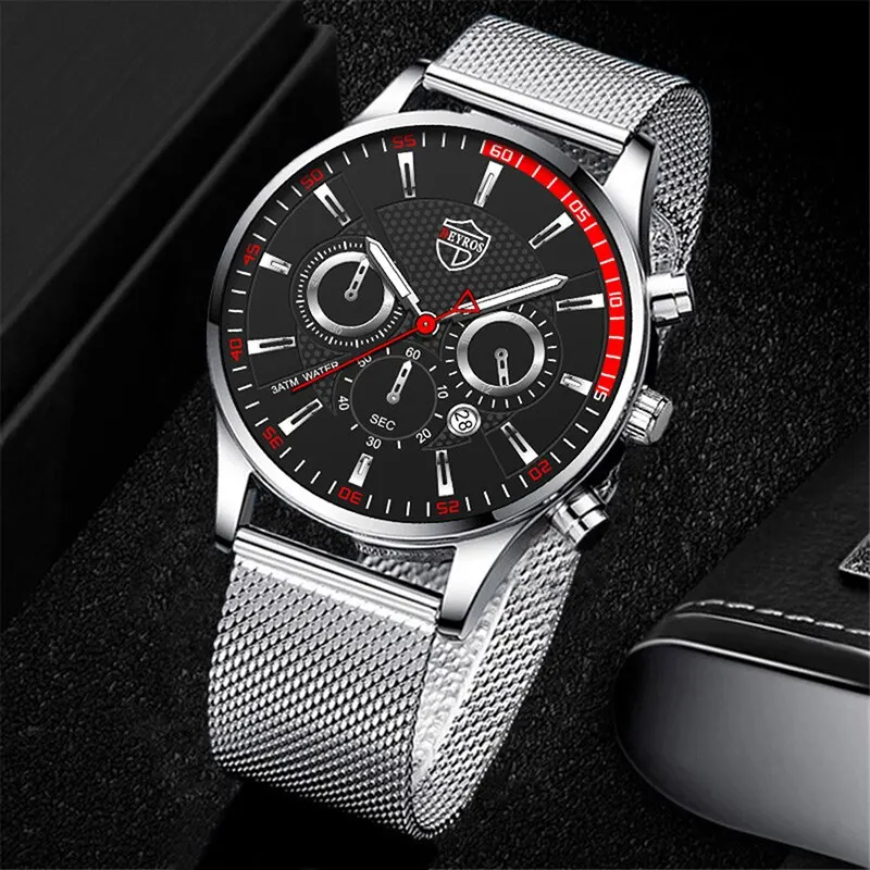 Men's Fashion Sports Business Casual Quartz Wrist Watch Luxury Silvery Mesh Belt Watch