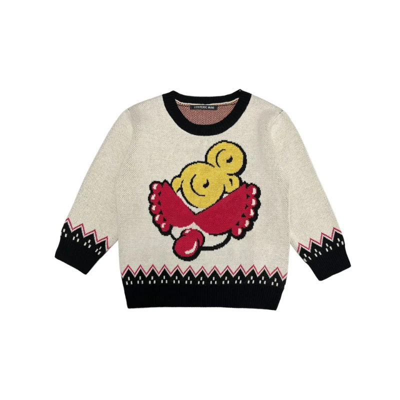 

Baby Sweater 2023 New Autumn Winter Black Super Fashion Brand Pacifier Chest Big Head Jacquard Knit Sweater Children's Sweater