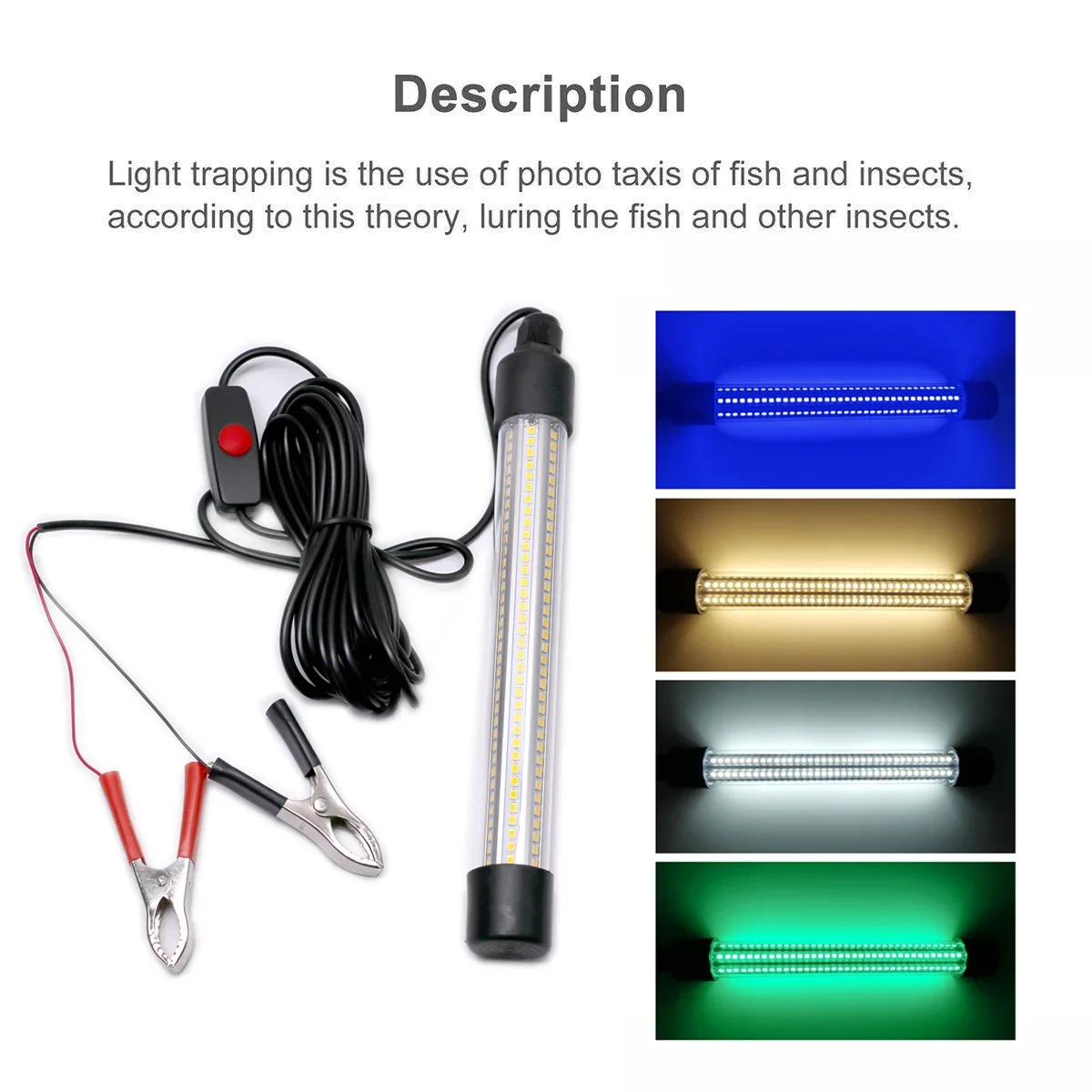 Description Picture 5 of itemWaterproof LED Fishing Lure Light 2000LM 30W Ultra Bright Underwater Fish Attracting Lamp Green Blue Green Cool Warm White 12V