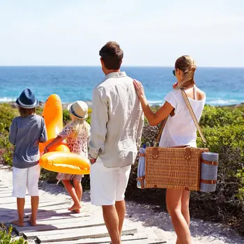 Wicker Picnic Basket Set for 4 Person with Cooler Compartment and Waterproof Picnic Blanket,Removable Strap,Wine Bag,Cutlery Set 2