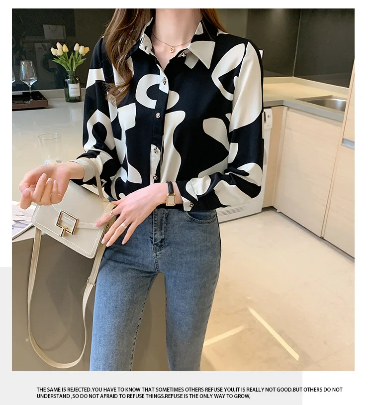 Neue Europäische und Amerikanische Mode Gedruckt Hemd frauen Lose Temperament Lange ärmeln Hemd Einfache Strickjacke – Detail 15