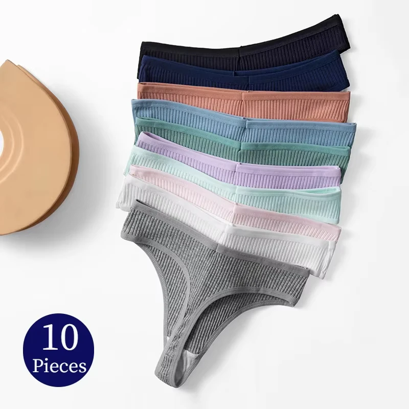 Women Panties 10PCS/Set Cotton Striped Underwear Sexy Sports Thongs Lingerie Soft Comfortable G-Strings Hot T-Backs