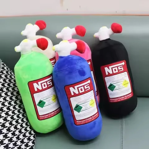 Almohada de cuello y lumbar para coche NOS, forma de cilindro de nitrógeno, peluche suave, accesorios de coche