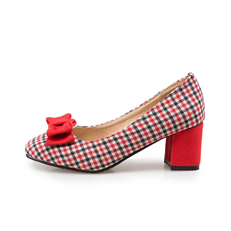 Woman Cloth Gingham Shoes With Bow 