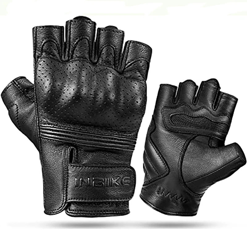 

Fingerless Motorcycle Gloves Summer Breathable Goatskin Leather Wear Resistant Hard Knuckle Black Medium Motorcycle Gloves