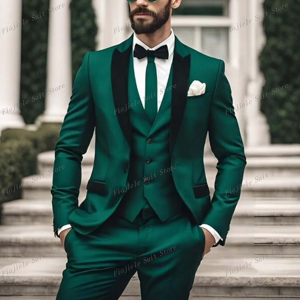 New Black Lapel Dark Orange Business Suit Groom Groomsman Prom Wedding Party Formal Men Tuxedos 3 Piece Set Blazer Vest Pants
