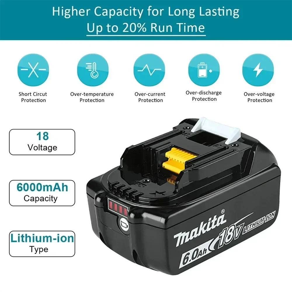 100% Original Makita 6Ah/5Ah/3Ah for Makita 18V Battery BL1830B BL1850B BL1850 BL1840 BL1860 BL1815 Replacement Lithium Battery rechargeable battery
