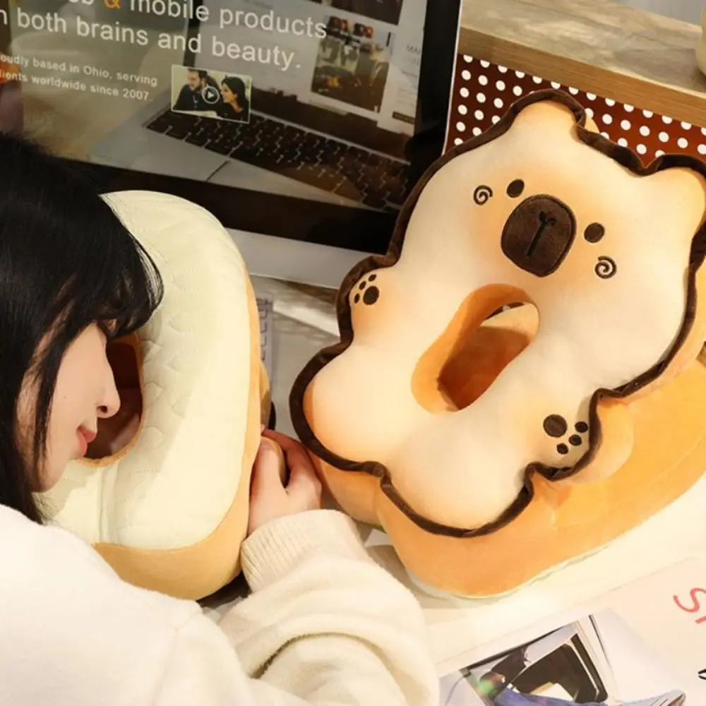 토스트 카피바라 오피스 낮잠 베개 & 아이스 실크 양면 고양이 손난로 베개 초부드러운 손잡이 강아지 허리 베개 남녀 공용