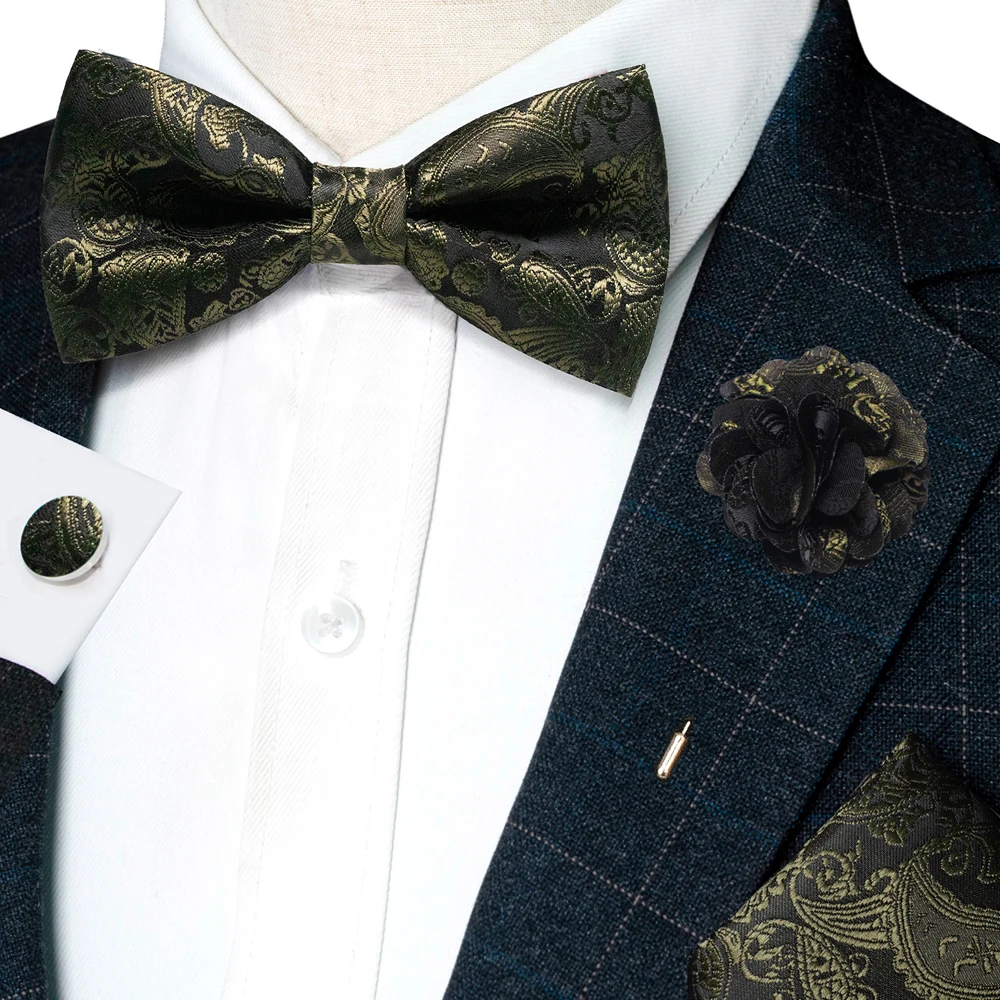 Champagne Silk Jacquard Paisley Bow Tie Set - Pre-tied Bowtie Brooch Hanky  Cufflinks for Weddings  Business