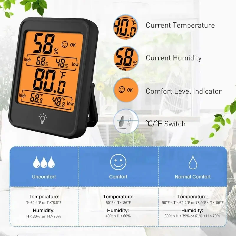 Indoor Digital Temperature Humidity Meter With Stand Magnet Portable House Office Temperature Monitor Thermometer Hygrometer - 4