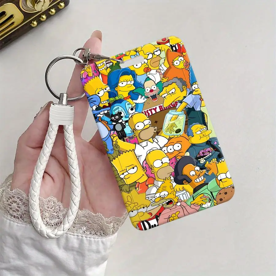 커버 케이스 1개 카드 홀더 접이식 신용 카드 홀더 어린이 버스용 끈이 달린 배지 은행 ID 재미있는 심슨 가족 마지