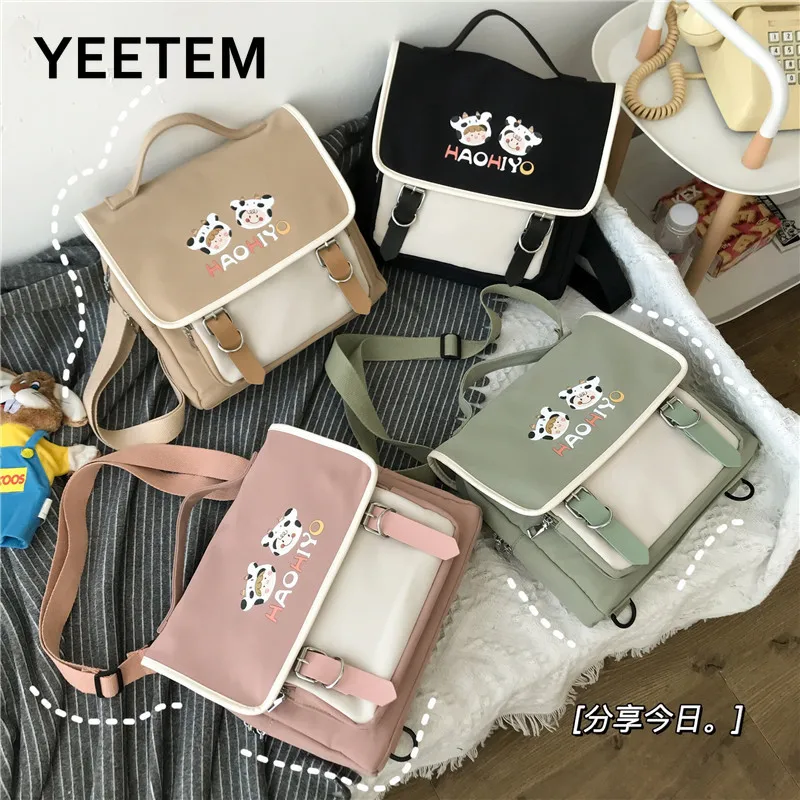 

Симпатичная холщовая сумка-мессенджер из коровьей кожи, школьный ранец с откидной крышкой, вместительная холщовая японская милая сумка на плечо в стиле Харадзюку для девушек