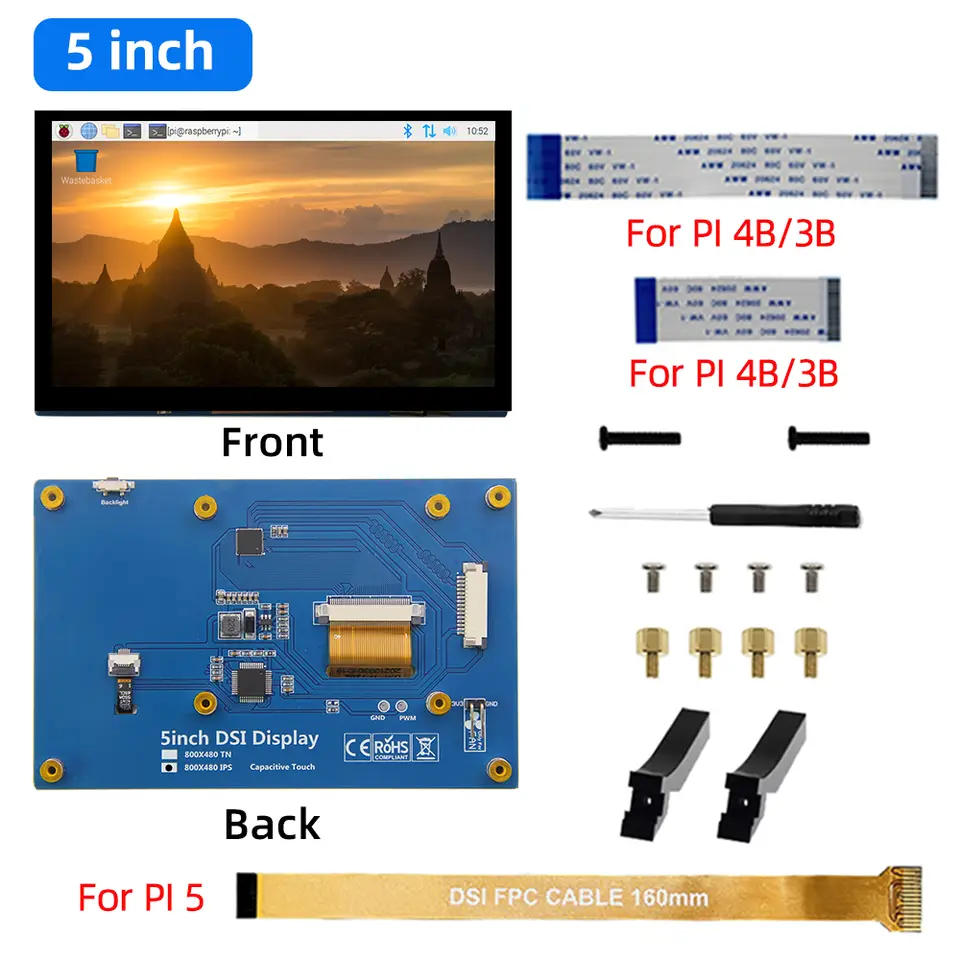 IPistBit 4.3/5/7 Inch DSI Touch Screen LCD Display Portable Capacitive Touchscreen Monitor 800x480 for Raspberry Pi 5 4 3 3B+ 2 image 9
