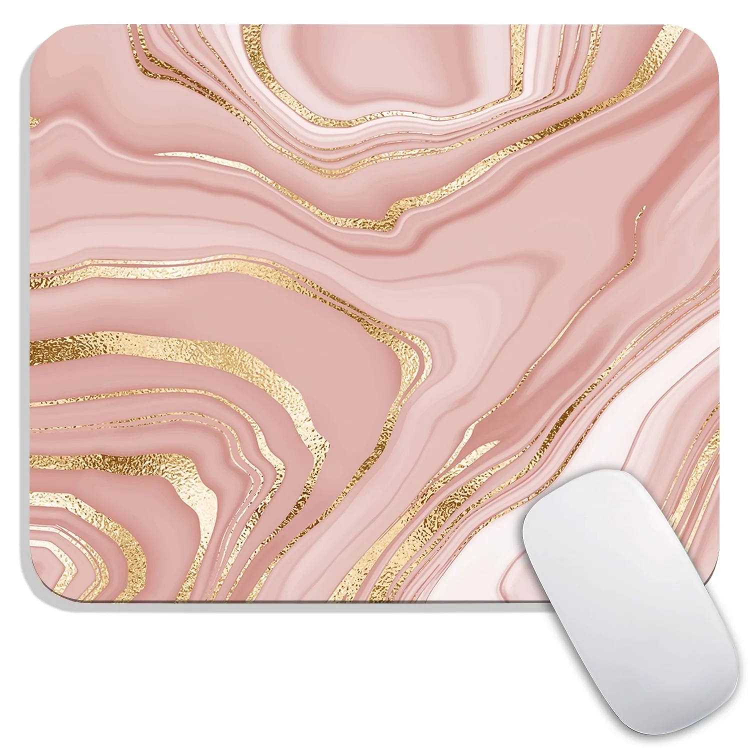 Pink Gold Foil Marble Mouse Pad Non Slip Rubber Base Abstract Floral Forest Leopard Print Office Small Gaming Mousepad_voghion.com