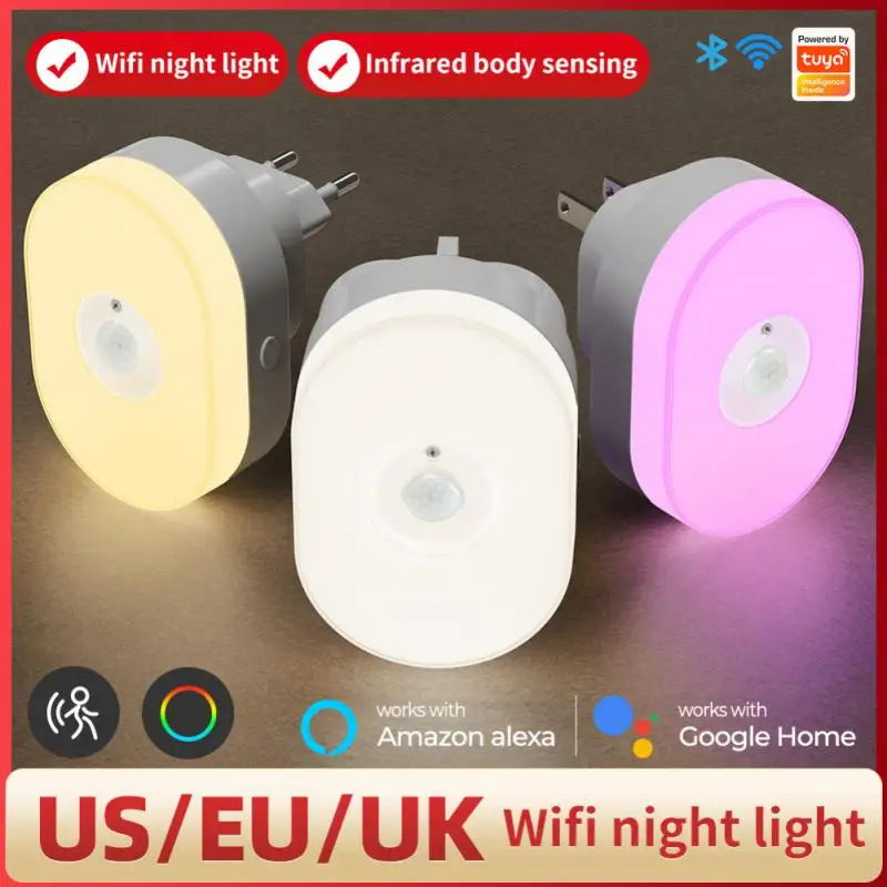 

WiFi Tuya Smart LED Night Light PIR Motion Sensor Light EU US UK Plug Wall Lamp Warm White RGB Room App Voice For Alexa Googl