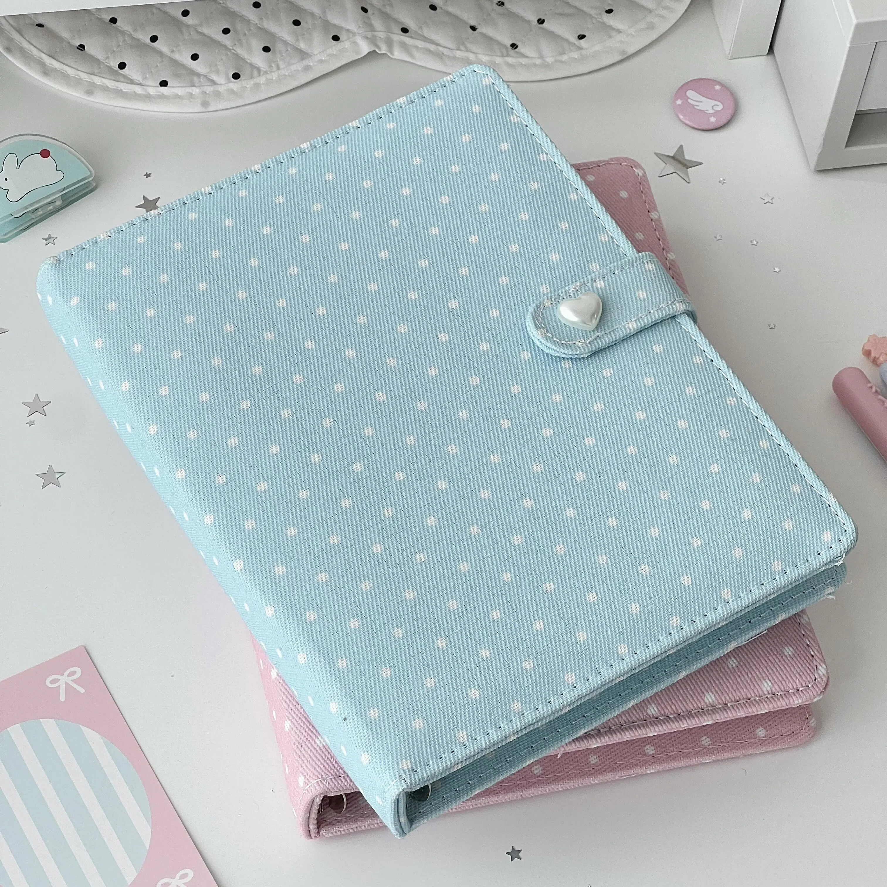 Raccoglitore A5 in tessuto a pois con 4 tasche per fotocard, per carte Polaroid piccole da 3 pollici, album per la collezione di idol Kpop, stile INS - immagine 4