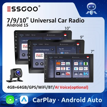 ESSGOO inalámbrico Carplay Android Auto Radio de coche 7 9 10 "2 Din reproductor Multimedia Universal Autoradio estéreo con cámara 720P AHD 1
