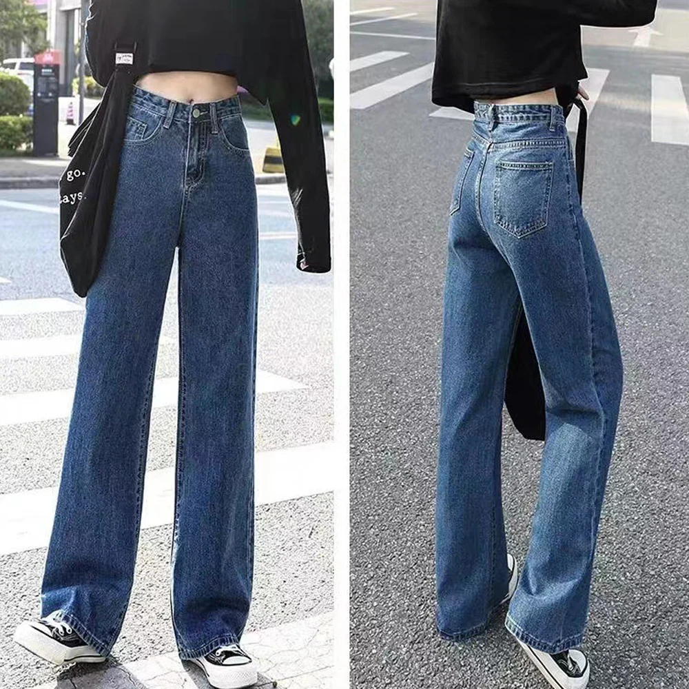 Women High Waist Wide Leg Straight Jeans Autumn Winter