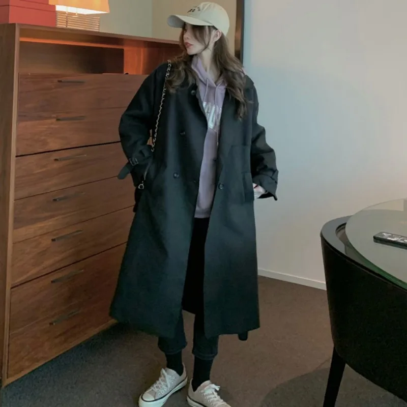 

2023 Trench Coat Autumn And Winter New Loose Temperament Lapel Double Row Button Medium Long Thin Woolen Warm Clothes For Women