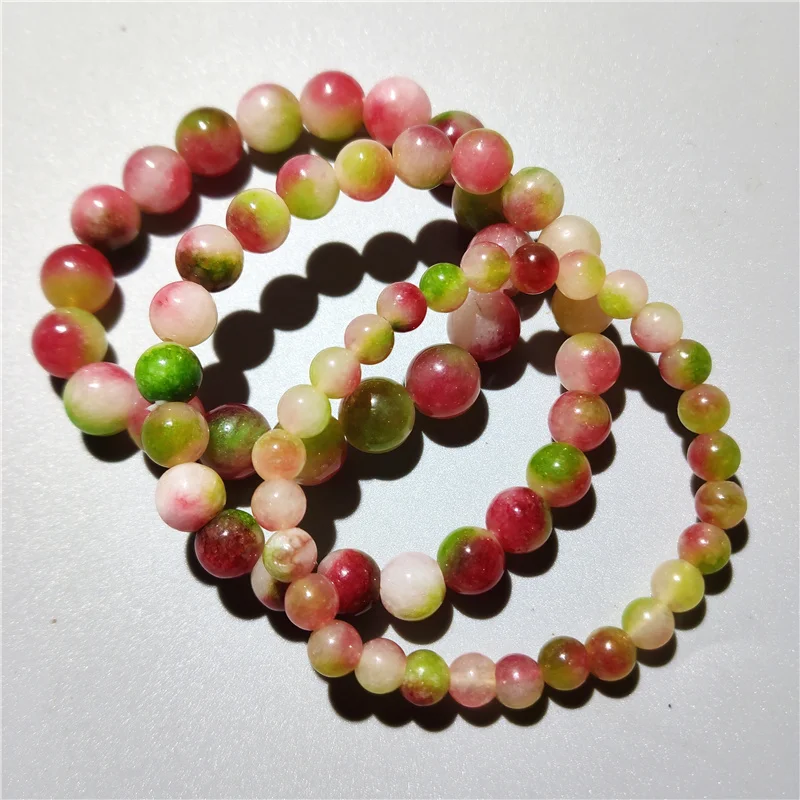 

Natural Watermelon Crystal Tourmaline Bracelet Women's Crystal Chalcedony Sweet Single Circle Beads Jewelry