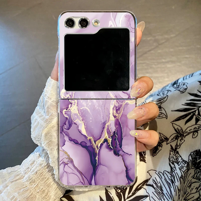 Elegant Marble Pattern Transparent Foldable Phone Case - Clear Hard Shell Cover