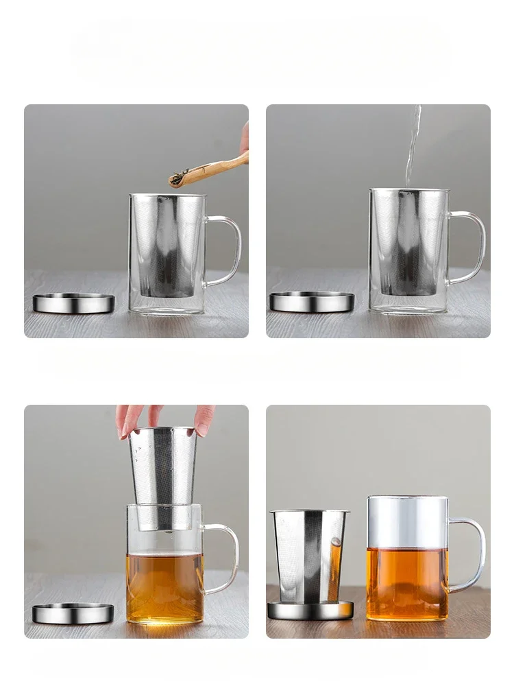 large capacity Tea separation cup Teacup Office with handle Stainless steel tea filter home creative drinking cup dustproof lid tea strainer tea filter