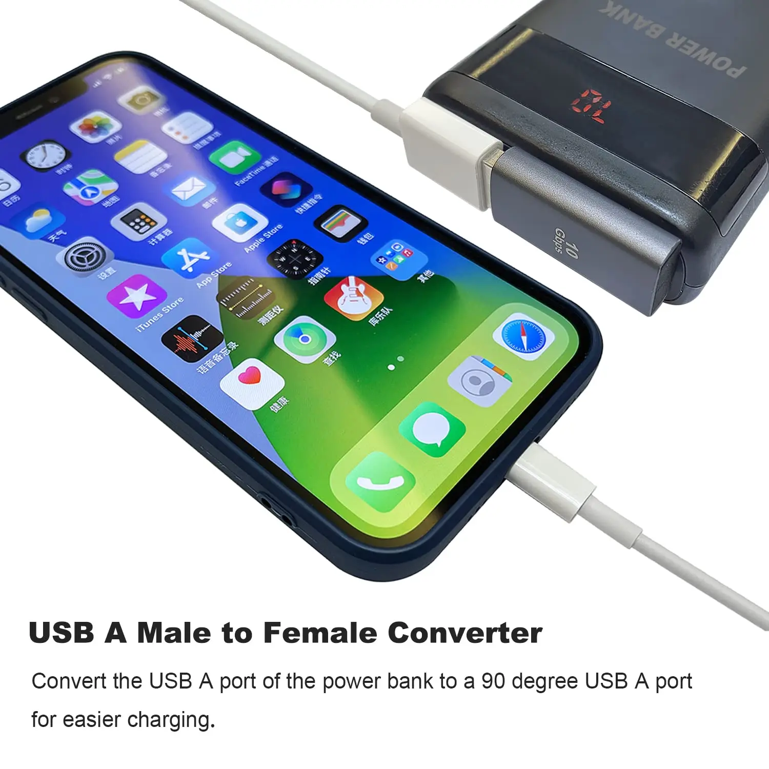 NNBILI 90 Degree USB 3.1 adapter 1-2 Pack Left Angle USB A Male to Female Converter Extender PC Laptop USBA Charger