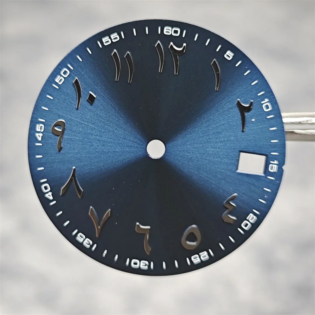 Watch Dial Accessories 28.5mm Watch Dial Sun Patterned Surface Arabic Alphabet with Date Watch Faces Replace Accessories for NH35 / NH36 Movement