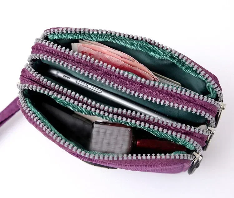 New Fashion Portable Women Wallet Make-up Bag Coin Purse Mini Bag with Three Zipped Women Wallets Big Capacity Phone Pouch 6