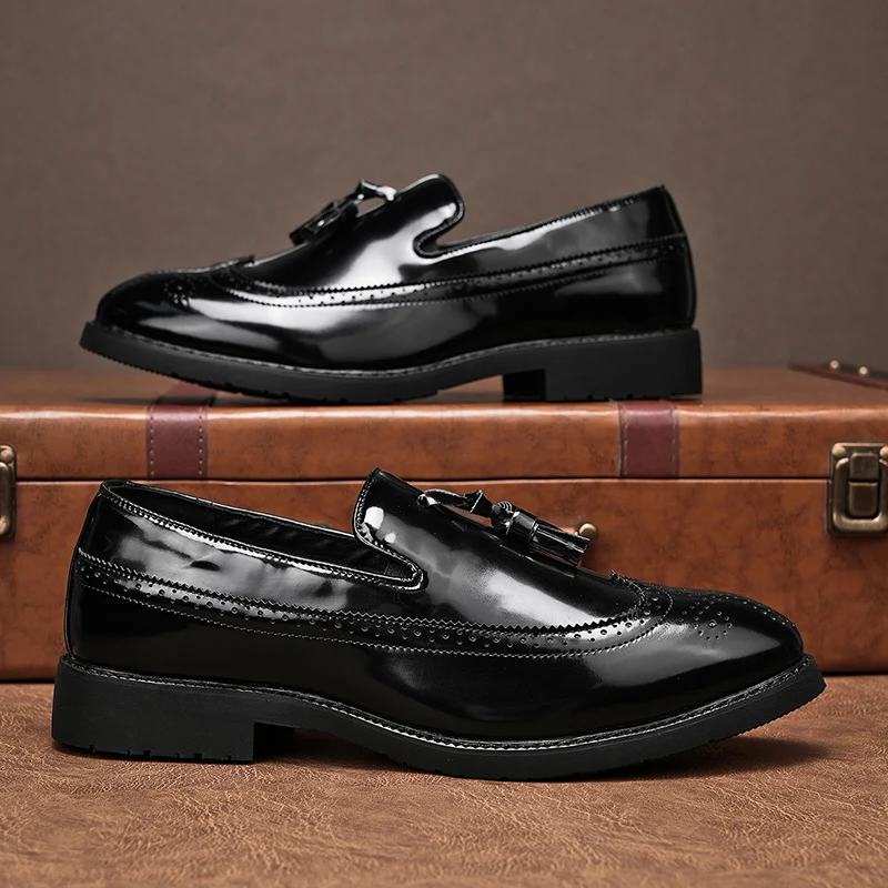 Männer Patent Leder Carving Brogue Loafers Business Hochzeit Bankett Casual Kleid Schuhe Klassische Herren Leder Schuhe Mokassins – Detail 8