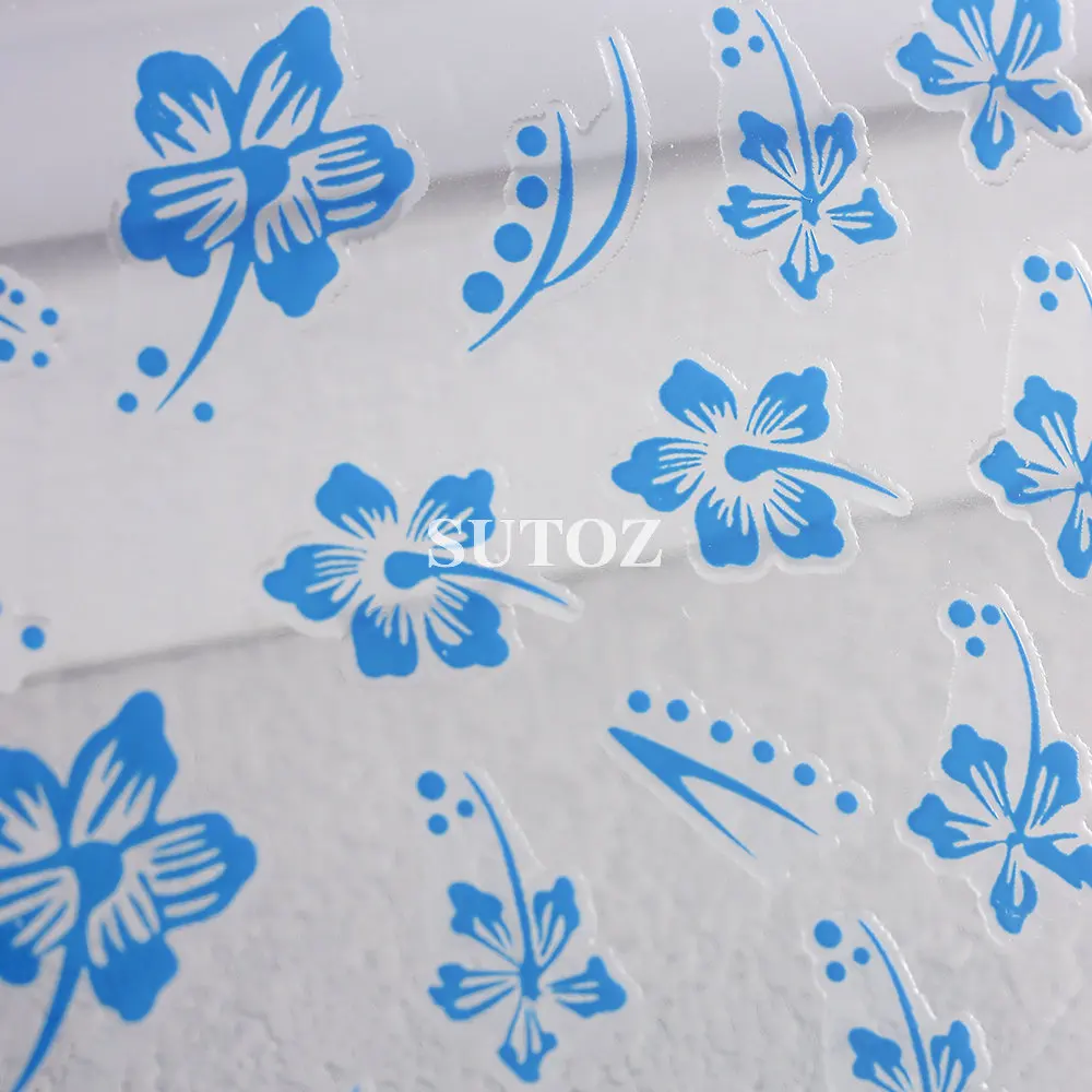3D Blue Hibiscus Nail Art Stickers Yellow Hawaiian Flowers Decals Golden Floral Sliders Nail Charms Manicure Decors LEBSU-38 nail stickers,nail art decoration