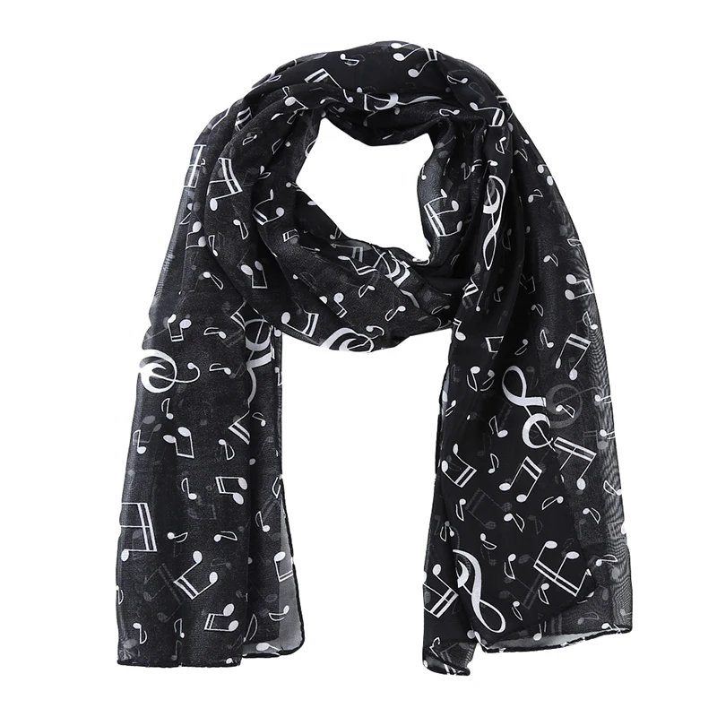 Sciarpa Chiffon Vintage Con Note Musicali – Lunga 156x50 Cm, Leggera E Morbida, Sciarpa Pashmina Per Donna, Stile Elegante