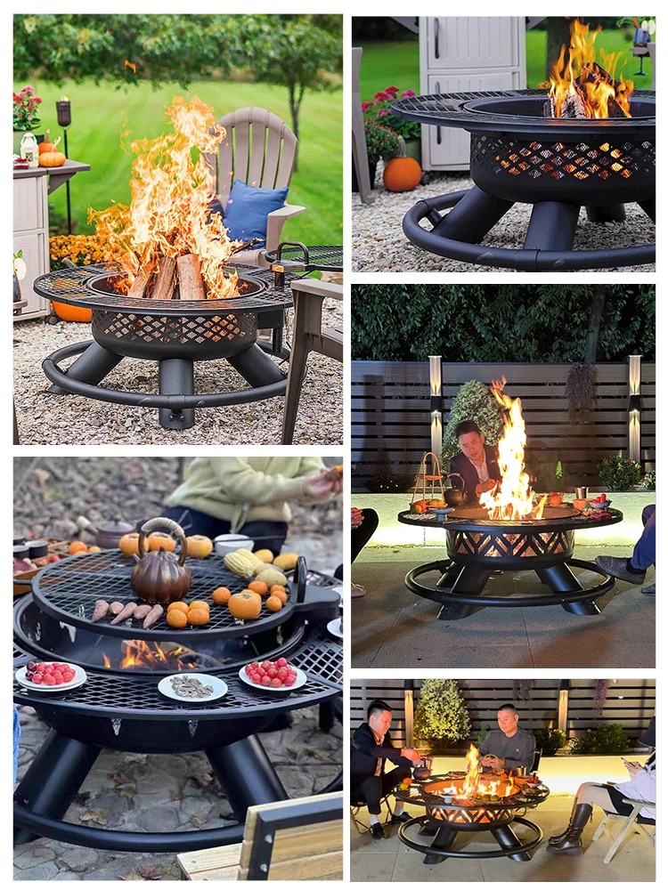 Outdoor artisan barbecue grill household campfire pit around the stove to cook tea, wood fire, heater, patio grill, stove