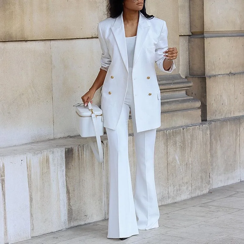 Autumn Winter New Women Blazer and Guard Pants Sets Two Pieces OL Single Breasted Jacket Formal Suit Straight Trousers 2022
