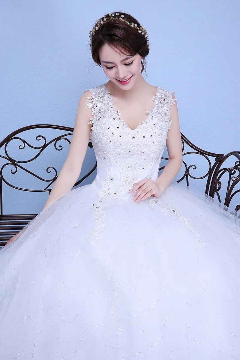 Customized Wedding Dress Bride Simple Lace Up Wedding Dresses Plus Size Princess V-neck Ball Gowns Dresses Vrstidos De Novia