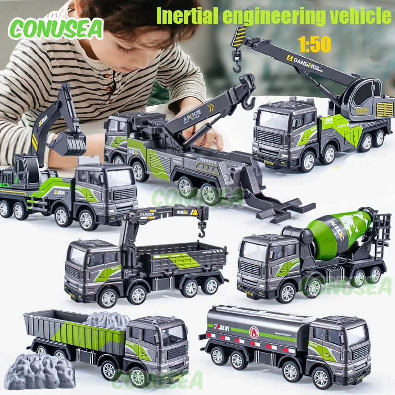 1/50 Diecast Engineering Fahrzeug Bagger Bulldozer Auto Modell Simulation Legierung Kopf Dumper Lkw Kran Tanker Spielzeug für Kinder Jungen