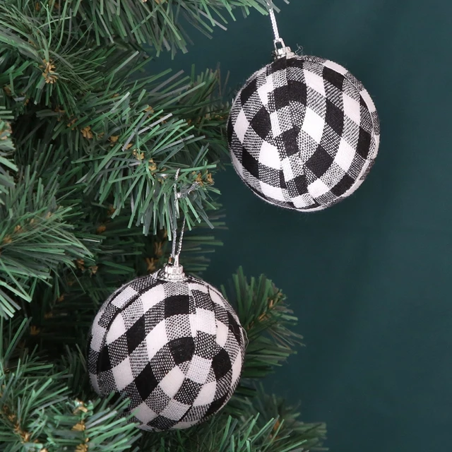 24pcs Christmas Plaid Ball Christmas Tree Ornaments Plaid Fabric Christmas Balls Xmas Hanging Tree Pendants Noel Navidad 2024 4