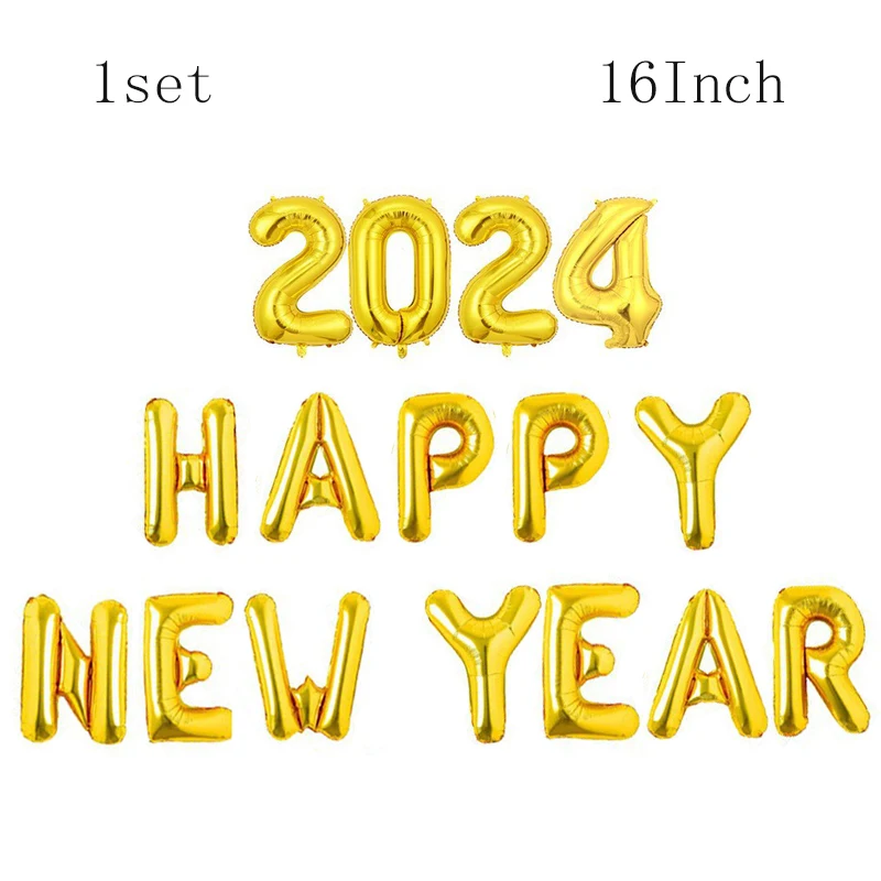 1Set 16inch 2024 Happy New Year Foil Balloons Christmas Party Happy New Year Celebrations Decoration Supplies Digital Balloons