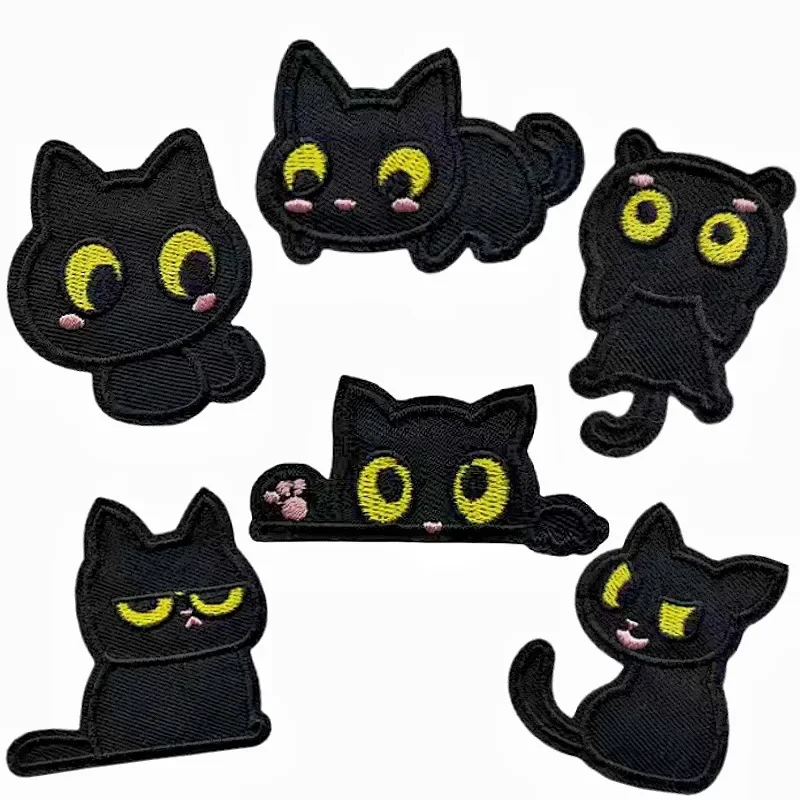 Original Black Cat Self-Adhesive No-Sewing Patch Cartoon Clothing Repair Down Garment Children's Embroidery Fabric Stickers