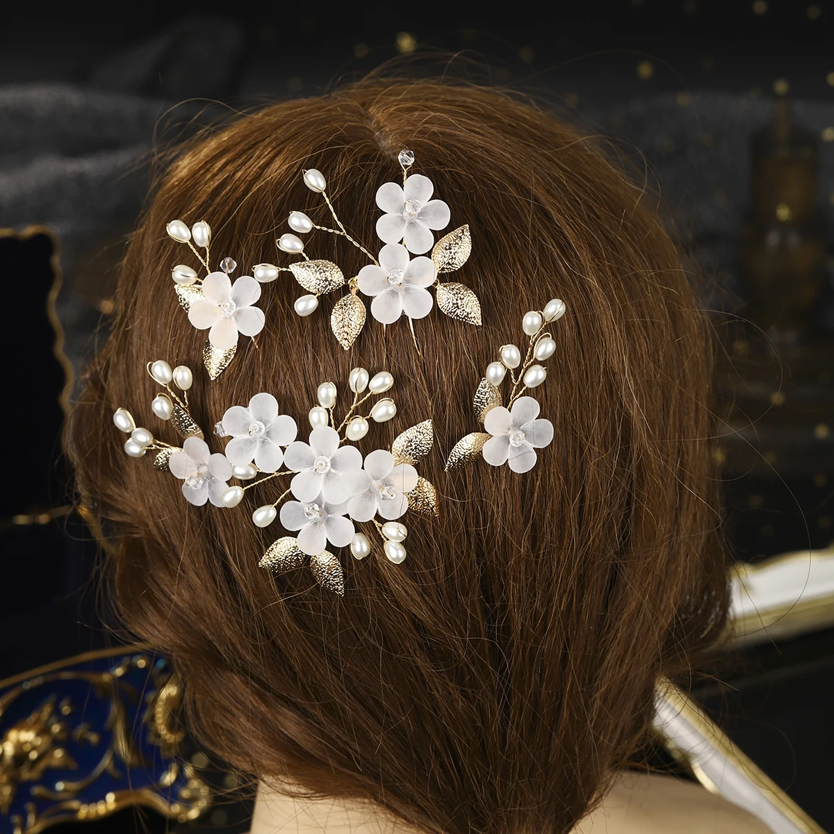 Mode Kristall Perle Blume Haarnadel Set 5PK Braut Hochzeit Kopfschmuck Party Bankett Frau Haarnadel Als Geschenke – Detail 2