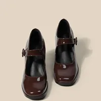 Retro Style Thick Heel Women Square Toe Mary Jane Shoes Fashion Shallow Pu Leather Shoes Ladies Comfort Office Pumps 1